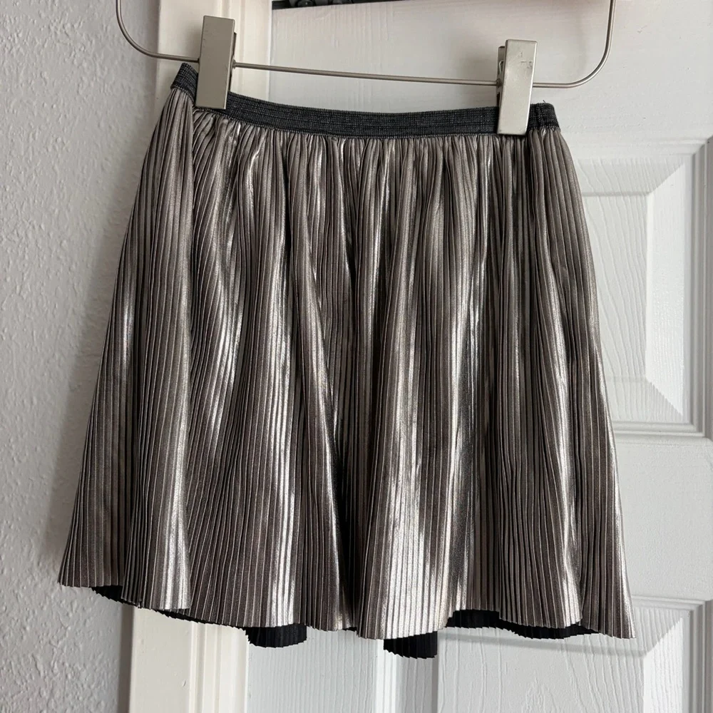 Zara Girls Metallic Pleated Mini Skirt - Silver